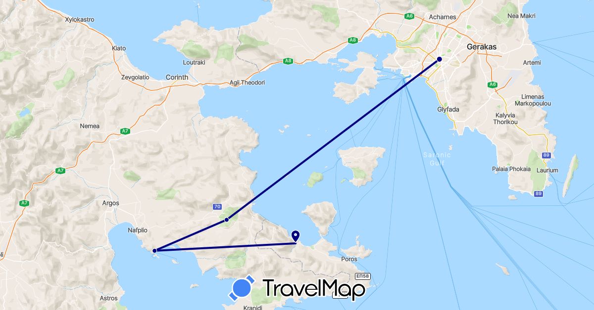 TravelMap itinerary: driving in Greece (Europe)